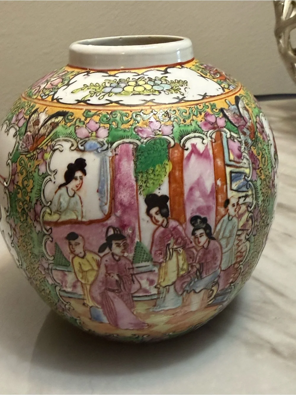 Vintage Japanese porcelain hand painted ginger vase with no lid